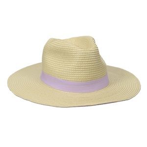 NWT Straw panama sun hat with purple band